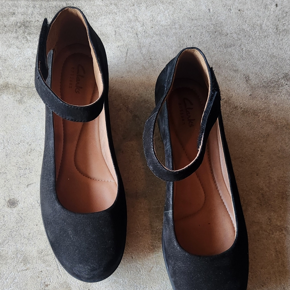 Clarks Women's Black Suede Mary Jane Wedges